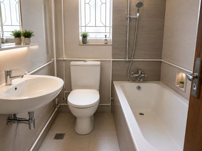 Bathroom plumbing after luxurious engineering renovation